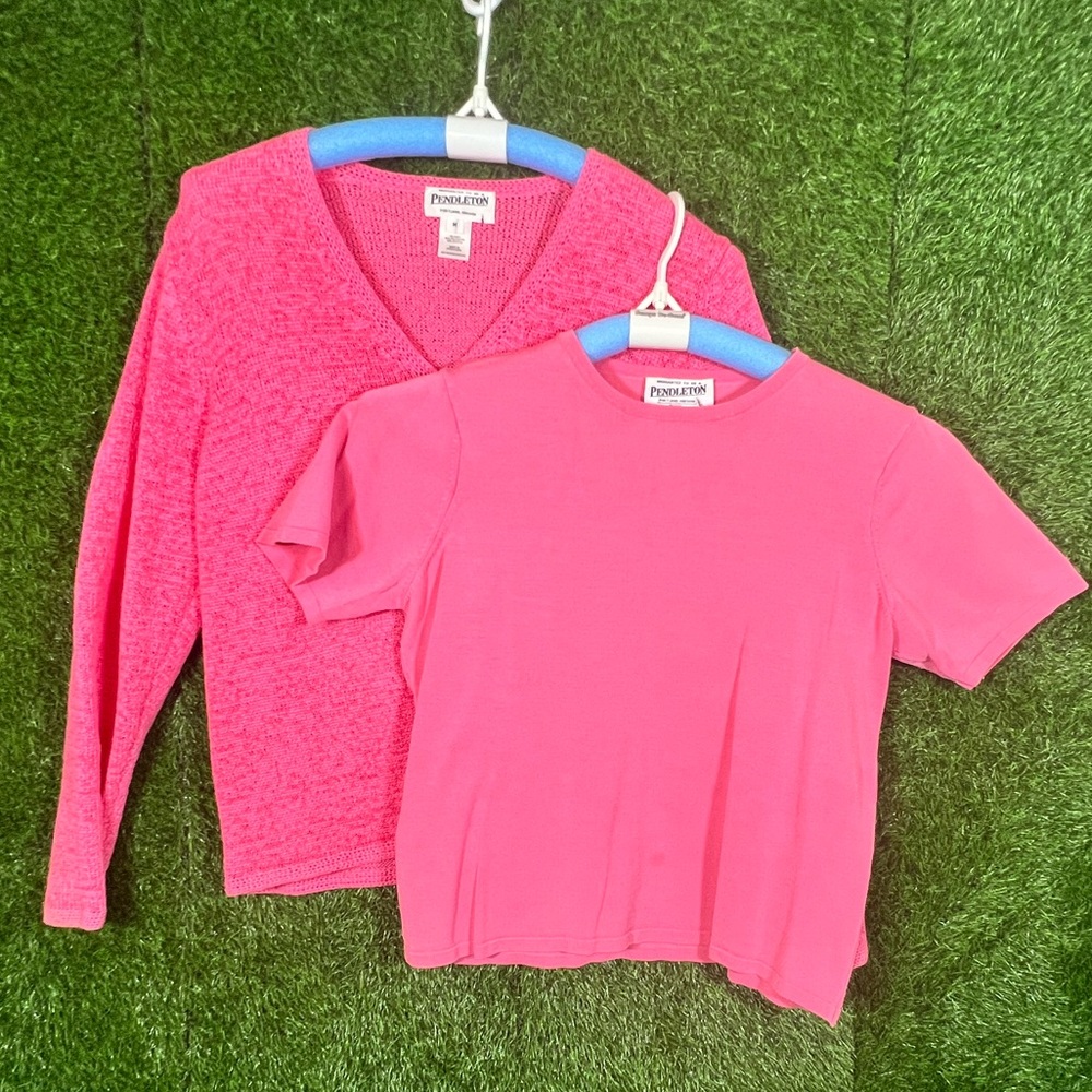 Vintage Women’s Pendleton Pink Sweater Button Cardigan size M w/inside blouse